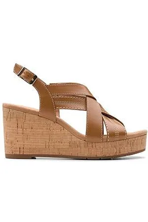 Clarks Sabina Sling Leather Wedges - Tan