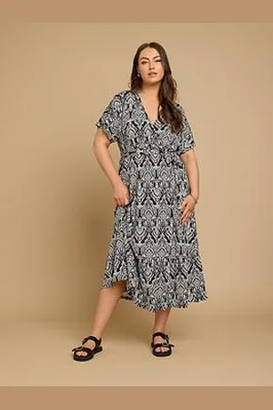 Yours Curve Wrap Front Grown On Sleeve Dress