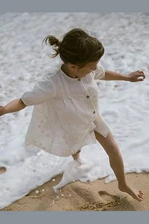 Lil Atelier Mini Girls Button Front Short Sleeve Dress