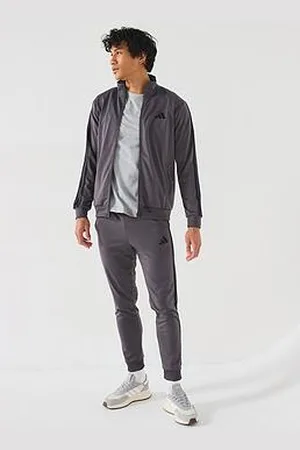 adidas Mens Sportswear Basic 3-Stripe Tricot Tracksuit - Dark Grey