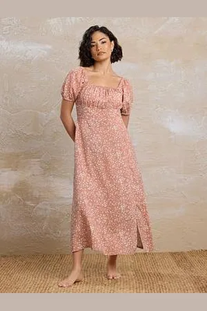 PixieGirl Petite Ruched Ditsy Midi Dress