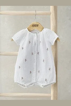 Mamas & Papas Baby Girls Scattered Embroidered Shortie Romper