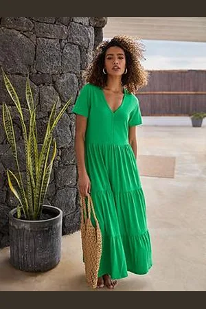 M&Co Notch Neck Tiered Maxi Dress