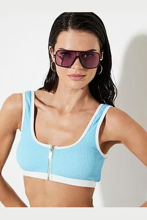 River Island Zip Front Cami Texture Bikini - Bright