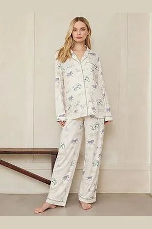 Chelsea Peers Maternity Button Up Long Pyjama Set - Colourful Animal Stampede Print
