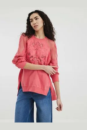 River Island Cutwork Floral Sweatshirt - Coral
