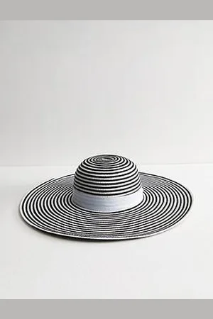 New Look Striped Straw-Look Floppy Wide Brim Hat