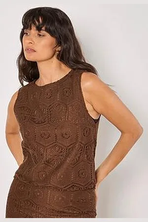 Apricot Tile Crochet Lace Shell Top