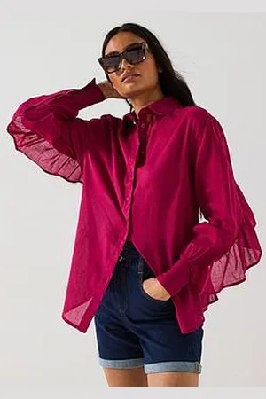 Very Frill Sleeve Rami Oversized Blouse