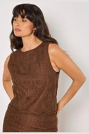Apricot Tile Crochet Lace Shell Top