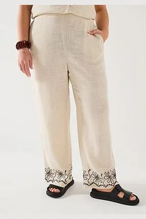 Very Embroidered Hem Linen Mix Trouser