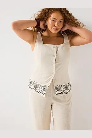 Very Embroidered Hem Linen Waistcoat