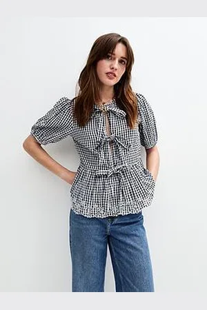 New Look Gingham Tie Front Short Sleeve Shirt