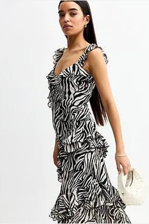 New Look Zebra Print Ruffle Trimmed Maxi Dress