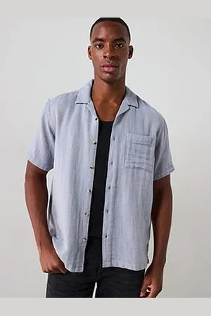 Very Man Short Sleeve Revere Textured Cotton Shirt