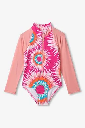 Hatley Girls Sunburst Tie Dye Long Sleeve Rashguard Swimsuit