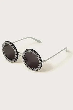 Monsoon Girls Glitter Floral Round Sunglasses