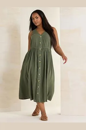 Yours Curve Sleeveless Button Chambray Dress