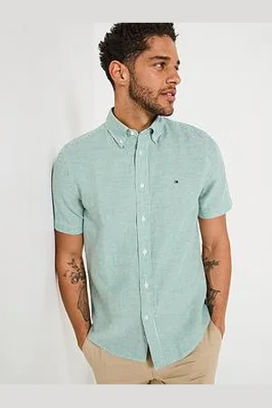 Tommy Hilfiger Regular Fit Cotton Linen Essential Stripe Short Sleeve Shirt