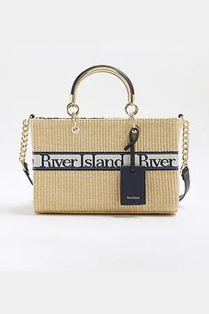 River Island Webbing Front Raffia Tote Bag