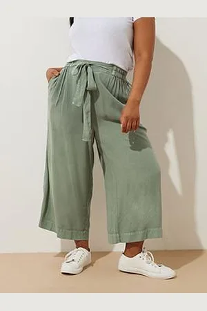 Yours Curve Chambray Tie Waist Crop Trouser