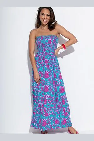 Pour Moi Strapless Shirred Bodice Maxi Beach Dress