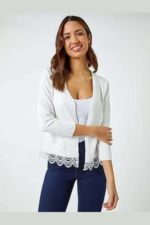 Roman Scalloped Lace Trim Knitted Shrug