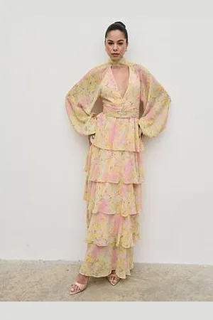 Pretty Lavish Anya Ruffle Maxi Dress - Pastel Abstract Print