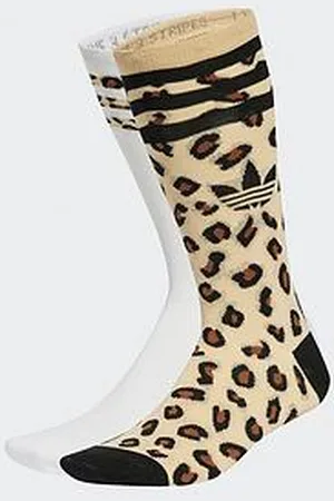 adidas Womens Leopard Crew Socks 2 Pairs - Beige