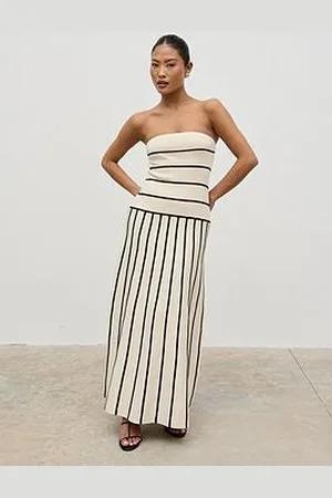 Pretty Lavish Serena Bandeau Contrast Stripe Knit Midaxi Dress