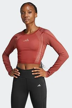 adidas Womens Training Seamless Long Sleeve Crop Top - Red