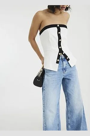 River Island Bandeau Monochrome Button Top
