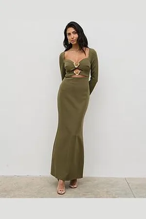 Pretty Lavish Corrine Gold Trim Cut Out Maxi Dress - Olive