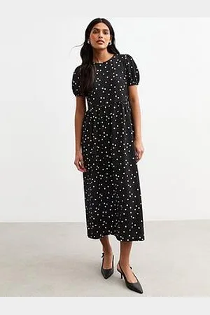 New Look Crinkled Jersey Polka Dot Bow Back Midi Dress