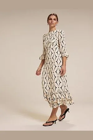 mint&berry Geo Print Ruffle Midi Dress