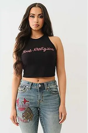 True Religion Crystal Logo Crop Tank