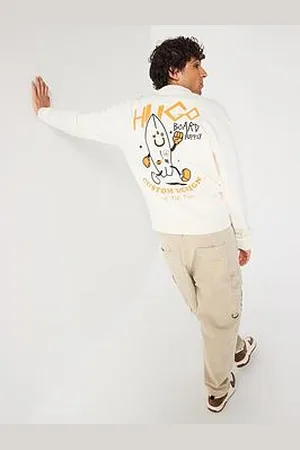 HUGO BOSS Blue Nigotil Neon Logo Back Print Sweatshirt - White