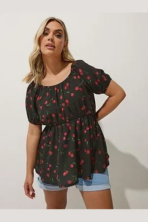 Yours Curve Cherry Puff Sleeve Top