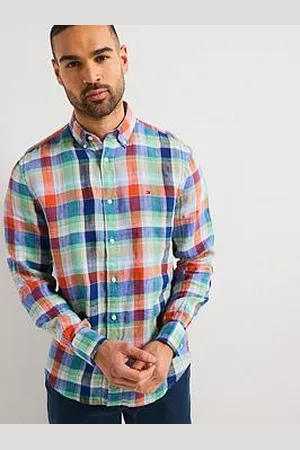 Tommy Hilfiger Regular Fit Linen Summer Madras Short Sleeve Shirt