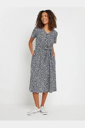 M&Co Short Sleeve Tie Waist Midi Dress