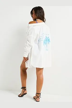 Very Embroidered Back Palm Oversized Beach Shirt