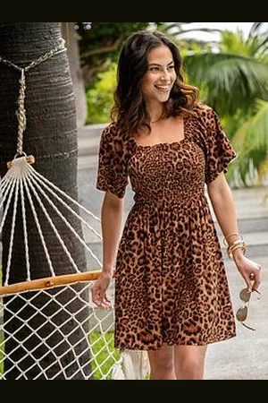 Pour Moi Angel Sleeve Shirred Bodice Woven Dress