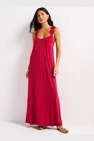 Very Floral Detail Jersey Strappy Beach Dress