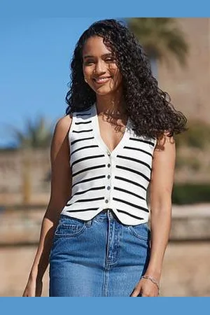 Sosandar Ivory & Black Stripe Knitted Waistcoat