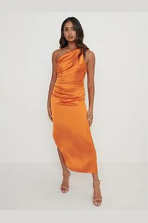 Pretty Lavish Amelia One Shoulder Ruched Satin Dress