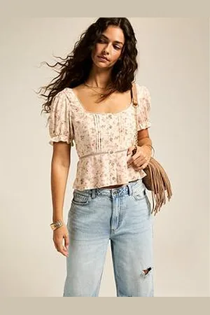 New Look Pattern Lace Trim Milkmaid Top