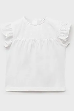 MANGO Younger Girls Broderie Cap Sleeve Tshirt