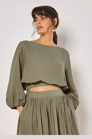 Apricot Volume Sleeve Bubble Hem Top