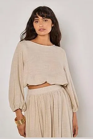 Apricot Volume Sleeve Bubble Hem Top