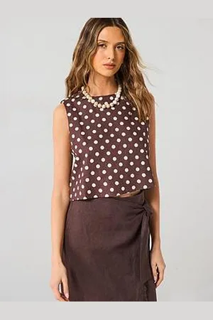MANGO Polka Dot Linen Crop Top